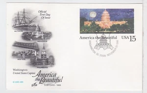 TurtlesTradingPost- US Capitol- America the Beautiful- 1989 #UX138 FDC- Artcraft - Picture 1 of 1