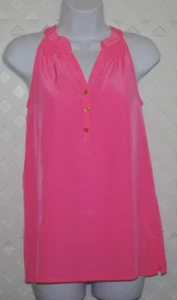Lilly Pulitzer Essie Bright Pink Sleeveless Smocked Top Shirt 100% Silk XXS - Picture 1 of 5