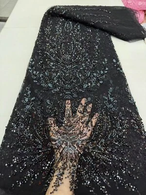 YQOINFKS Telas Lentejuelas Encaje Hágalo Usted Mismo Bordado Tul Red Encaje Lujo Cuentas 5 Yardas Foto 1 de 4