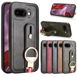 For Google Pixel 9A, Luxury Wristband Leather Back Stand Cover Case Ring Opener - Picture 1 of 26