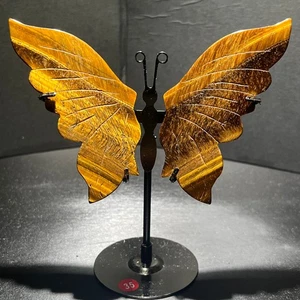 Piedra de ojo de tigre amarillo natural cuarzo cristal alas mariposa estatua + soporte - Imagen 1 de 16