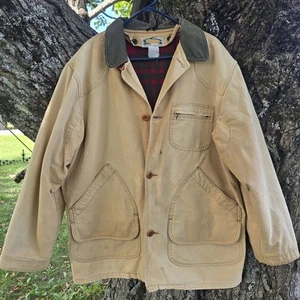Vintage LL Bean Barn Chore Jacket Wool Blanket Lined Men's Size Large TALL Faded - Picture 1 of 14