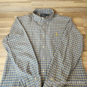 Vintage Ralph Lauren Polo Plaid Shirt Mens Large Button Down 90s Blue Yellow - Picture 1 of 12