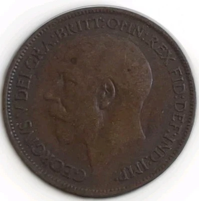 Great Britain Bronze Half Penny 1920 Glossy Brown Free Shipping  - Image 1 of 4