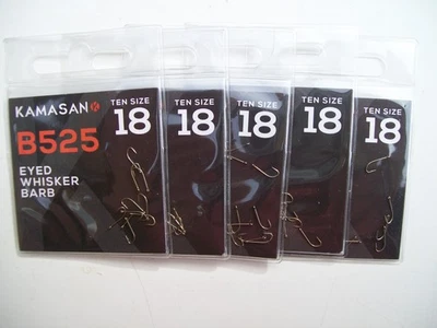 50 x Kamasan B525 Eyed Whisker Barbed. Size 18  Hooks. Great All Round Hook. - Image 1 of 3