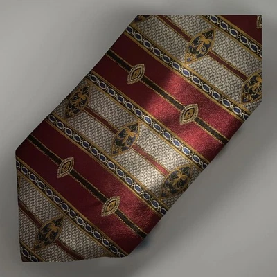 Alexander Lloyd 领带绿色黄金几何钻石图案男式领带 — 第 1/4 张图片