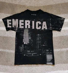 Vintage Emerica Skateboard Shirt Small Black AOP Y2K - Bild 1 von 6