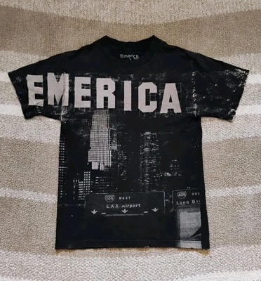 Camisa de skate Emerica vintage pequeña negra AOP Y2K Foto 1 de 4