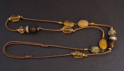 Collar JJill Joyería de Moda - Pepitas Marrón, Ámbar y Plata en Cordón Ajustable Marrón Foto 1 de 4