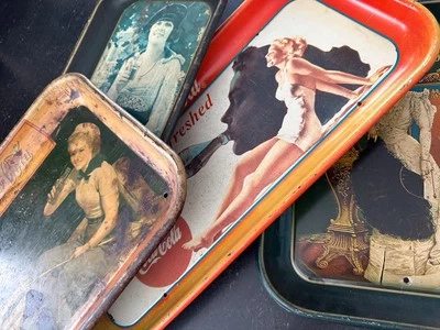 Lot of 4 Coca-Cola Metal Trays – Retro Repro Of Ads – PinUp & Victorian Style - Image 1 of 4