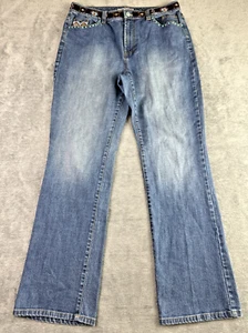 Chicos Platinum 1 US L 32x30 Denim Beaded Navajo Jeans Southwestern Boot Cut - Picture 1 of 15
