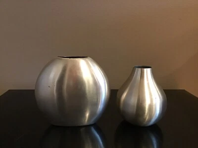 Crate & Barrel  Cooper Small Silver Vase (Set of 2) - Image 1 of 4