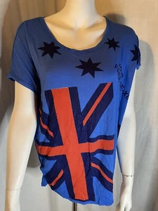 ❤️ Women's Summer Flag Round Neck Short Sleeve T-Shirt Tunic Sz L - Picture 1 of 2