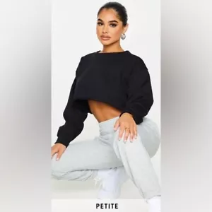PrettyLittleThing Women's Petite Black Cropped Sweatshirt, Size 10 Petite - Picture 1 of 6