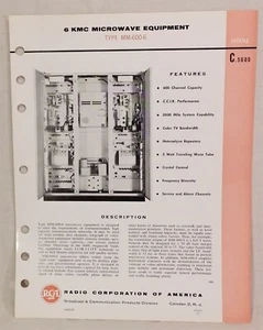 1962 RCA 6 KMC Microwave Equipment Type MM-600-6 Brochure Spec Sheet 1 page - Picture 1 of 2