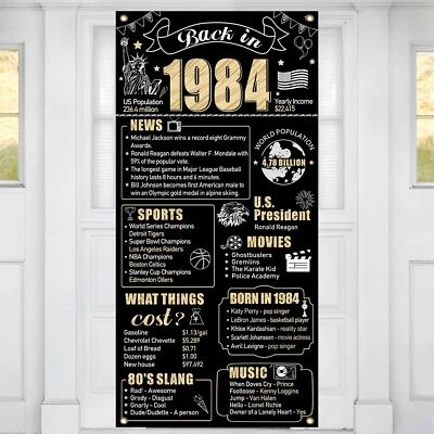 Decoraciones de 40 cumpleaños en 1984 pancarta de puerta para hombres mujeres negro dorado H... Foto 1 de 4