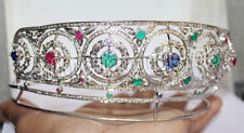Certified 15.11ct Rose cut Diamond 925 silver sapphire emerald ruby hair tiara