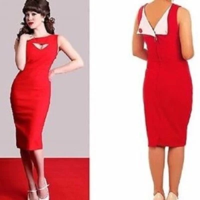Vestido Bettie Page by Tatyana Estilo Años 50 Rojo Megan Recortado Talla XS $126 NUEVO CON ETIQUETAS Foto 1 de 4