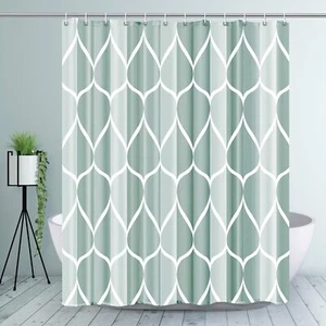 Dark Green Geometric Shower Curtain Waterproof Quick-Dry Weighted Hem 72x72 - Picture 1 of 7