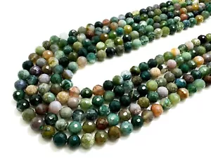 Natural Green Moss Agate Faceted Round 6mm Gemstone Beads - RN130 - Picture 1 of 3