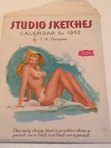 1952 voller 12 Monate Pin Up Girl Kalender Studio Skizzen von Thompson mit Umschlag - Bild 1 von 12