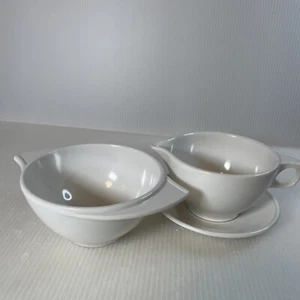 Vintage Boonton Ware Melamin Zuckerdose Milchkännchen Untertasse Set weiß USA - Bild 1 von 6
