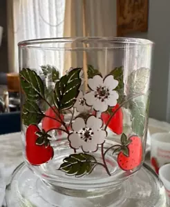 Bicchiere vetro stampa fragola vintage Libbey estate primavera vetro MCM - Foto 1 di 11