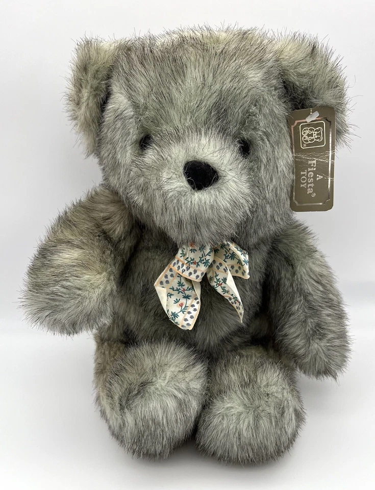 Vintage Fiesta Brown Teddy Bear w/ Bow Plush Toy Made in KOREA