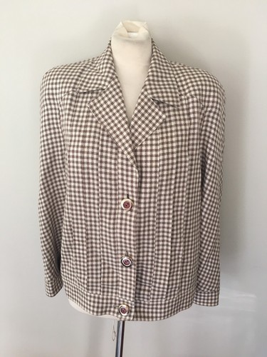 GIACCA VINTAGE ANNI '80 VALENTINO Miss V Houndstooth Marrone Lana Crema Seta 48 14 xl