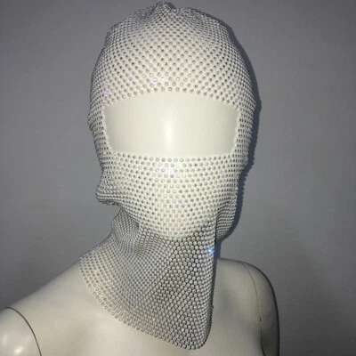 Ladies Glitter Rhinestone Face Mask Shiny Balaclava Crystal Headwear Sexy Club - Image 1 of 4