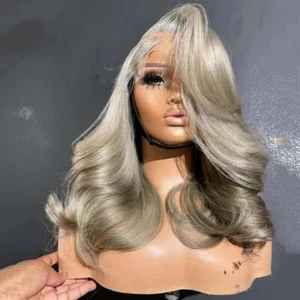 Ash Gray Blonde Body Wave 13x4 Lace Frontal 100% Human Hair Wig Pre Plucked - Picture 1 of 7