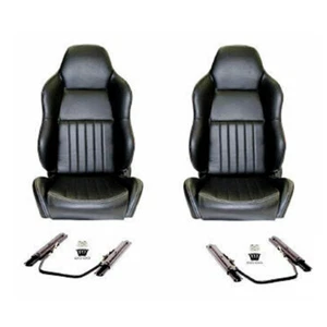 Classic High Back Black PU Leather Sports Bucket Seats for Holden HQ HJ HX Pair - Picture 1 of 11