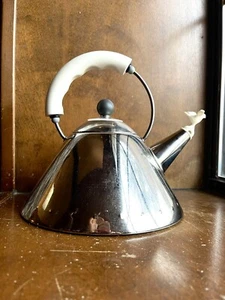 Alessi Tea Kettle Michael Graves White Handle Stainless Steel With Whistle - Picture 1 of 15