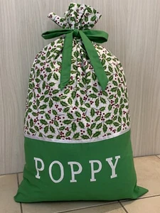 PERSONALISED NAME CHRISTMAS / SANTA SACK / PRESENT SACK - Holly Leaves / - Picture 1 of 3