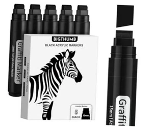 Poster Markers Jumbo: 5 Pcs 15mm Wide Tip Thick Acrylic Paint Pen Large Black - Picture 1 of 7