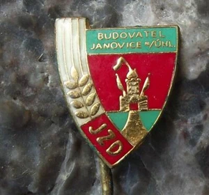 Antico distintivo spilla JZD Janovice ceco collettivo agricolo agricoltura unione fattoria - Foto 1 di 2