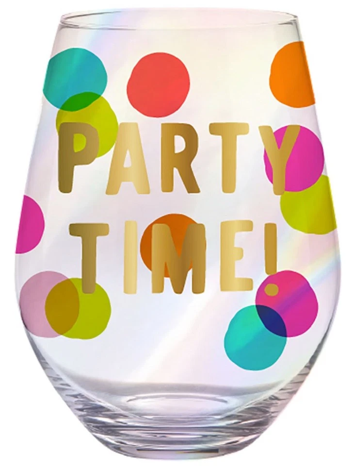 Party Time Jumbo 30 Oz.colorful Polka Dot Wine Glass W Gold Accents Holds 1 Full