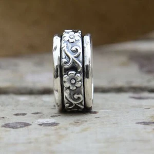 Massiver 925 Sterling Silber Handarbeit Spinner Vermittlungsring Geschenk zu Weihnachten - Bild 1 von 6