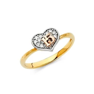 Anillo Corazón Oro Amarillo 14K Dulce 15 Anillo de Oro Quinceañera 15 Corazón - Imagen 1 de 1