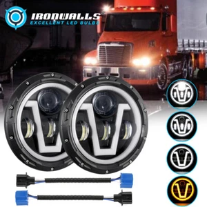 2 faros LED redondos negros de 7 pulgadas haz alto DRL H4 para Freightliner Century - Imagen 1 de 12