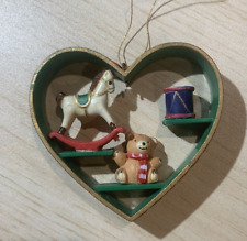 Vintage Plastic Heart Toy Shelf with Rocking Horse, Teddy Bear & Drum