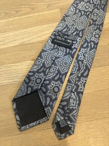 Massimo Bizzocchi Silk Tie Navy Blue Square Geometric Iridescent Jacquard - Picture 1 of 6
