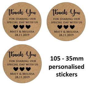 35MM KRAFT BROWN PERSONALISED WEDDING THANK YOU LABELS STICKERS - Picture 1 of 1