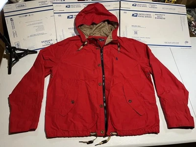 vtg Polo Ralph Lauren men XXL nylon rain jacket zip button red hood anorak parka - Image 1 of 4