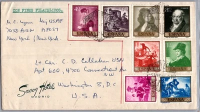 SPAIN 1950'S POSTAL AIRMAIL COVER MULT FRANKING ADDR USA & POSTMARK - Image 1 of 2