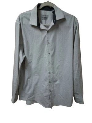 Camisa de vestir Kenneth Cole Reaction para hombre con botones blanca con azul debajo de los puños talla L Foto 1 de 4