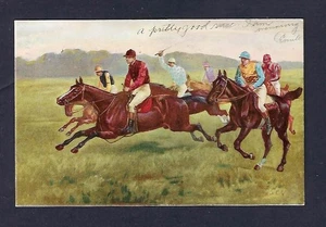 Postal c1905, carreras de caballos, jinetes a caballo - cromolitografía temprana - Imagen 1 de 2