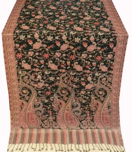 TRENDY ANTIQUE CASHMERE SILK PASHMINA REVERSIBLE SHAWL WRAP SCARF THROW KASHMIR - Picture 1 of 6