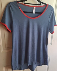 LuLuRoe Blouse Womens S Classic T Blue Red Trim Pattern Shirt Top New - Picture 1 of 8