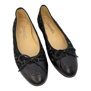 Chanel Bailarina Cinta Tweed Puntera Ballet Pisos En Negro EU 35.5 US 5.5 - Imagen 1 de 12